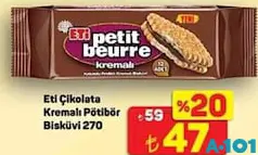 ETİ ÇİKOLATA KREMALI PETİBÖR BİSKÜVİ 270 G fiyat ve kampanya bilgisi